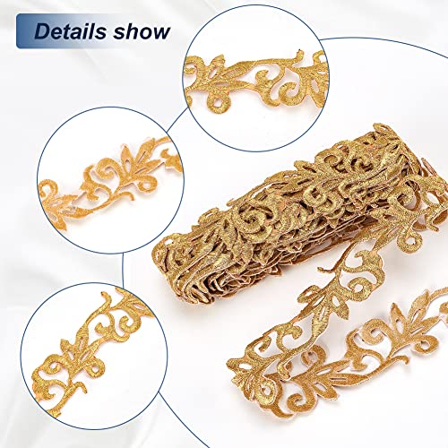 NBEADS 4.37 Yards Gold Embroidery Polyester Ribbons, 1.3 Inch Wide Adhesive Goldenrod Lace Trim Iron on Metallic Flower Lace for Sewing Costumes Gowns Home Decor Garment Accessories - color: 1.3 Inch Gold Ribbons