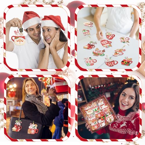 Tondiamo 20 Pcs Christmas Diamond Painting Keychain Kits with Tools Hot Cocoa Themed Art Key Chain Craft Kits Merry Christmas Cute Hanging Handmade 5D Art and Craft Supplies Accessories - style: Hot Cocoa
