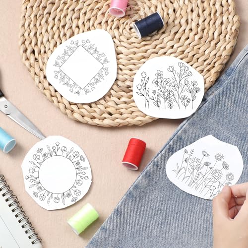 Flower Water Soluble Embroidery Patterns, 4 Sheets Stick and Stitch Embroidery Papers Wash Away, Transfer Paper with Pre-Printed Floral Leaves Designs for Hand Sewing Lovers Beginners DIY Crafts Gifts - size: Flower A