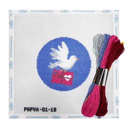 Howie's Needlepoint Needlepoint Kits for Adults & Beginners, 18 Mesh Printed Needlepoint Canvas, Stamped Patterns Canvas Starter Kits(Valentine's - Blue Pigeon,4"x 4") - color: Valentine's - Blue Pigeon