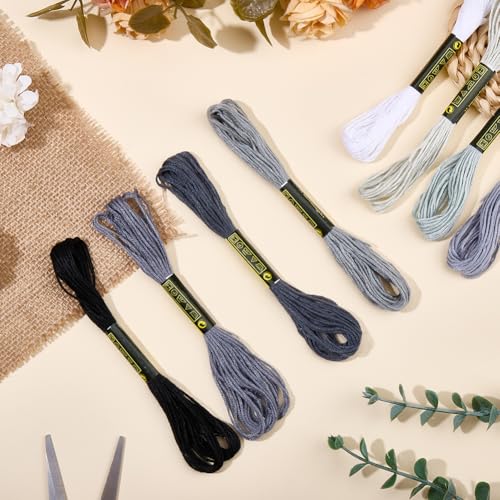 8 Skeins Embroidery Thread Friendship Bracelets String Cross Stitch Threads Cotton Floss Yarn 6 Ply 65yard 1.2mm for DIY Jewelry Making Sewing Needlework Knitting Stitching Craft Supply Gray - color: Gray