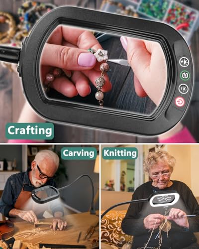 IVMAIE 12X Rectangle Magnifying Glass with Light and Stand, Real Glass Lens - color: Black