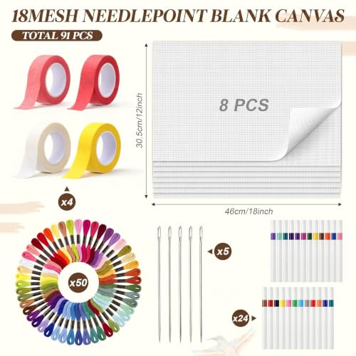 Mifoci 91 Pcs 18 Mesh Needlepoint Canvas Kit, 8 Pcs 12"x18" Blank Mesh - size: 12x18 Inch