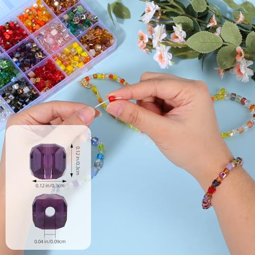 BEEFLYING 200Pcs 3mm Crystal Cube Glass Beads Square Loose Glass Spacer Beads for Jewelry Bracelet Necklace Earring DIY Craft Home Decor（0.12inch Purple - color: Purple, size: 3mm