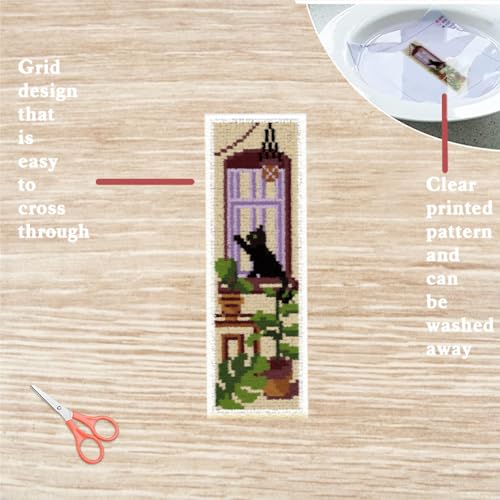 FREEBLOSS 22 * 8cm 6 Set Cross Stitch Bookmark Kits Lucky Black Cat Cross Stitch Patterns DIY Bookmarks Cross Stitch Kits Stamped Embroidery Bookmarks Kit Counted Cross Stitch Kits for Beginners