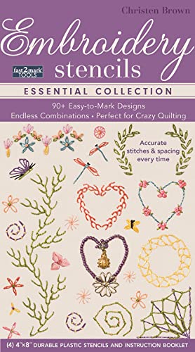 Embroidery Stencils Essential Collection: 90+ Easy-to-Mark Designs-Endless Combinations - Perfect for Crazy Quilting - Accurate Stitches & Spacing Every Time (Fast2Mark)