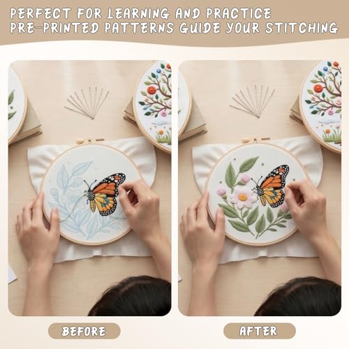 AZY 3-Piece Embroidery Kit for Beginners – Needlepoint Set with Pre-Printed Floral Patterns, Adjustable Hoop, Thread, Needles & Instructions for Cross Stitch Lovers (Embroidered Three-piece Set) - style: Embroidered three-piece set