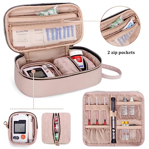 Yarwo Diabetic Travel Case for Blood Glucose Monitor, Test Strips, Syringes - color: Dusty Rose