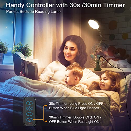 LiFMIRA Clip on Lamp, 8W 66 LED Bed Light for Reading, 5 Color Modes, 10 Brightness Levels, Eye Care, Flexible Gooseneck, Metal Clamp, USB Powered, Modern Design, Black - color: Matte Black