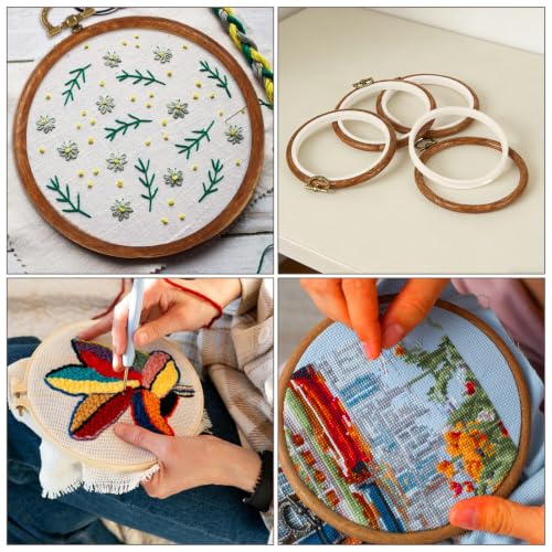 LOYORTY 15PCS Round Embroidery Hoops 6 Inch Imitated Wood Embroidery Frame Plastic Display Frame Ring Cross Stitch Hoops - size: 6 Inch
