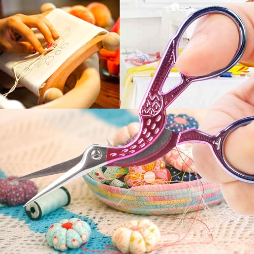 BIHRTC 3.6" Detail Shears Small Stainless Steel Small Embroidery Scissor - color: Blue Pink, size: 3.6inch