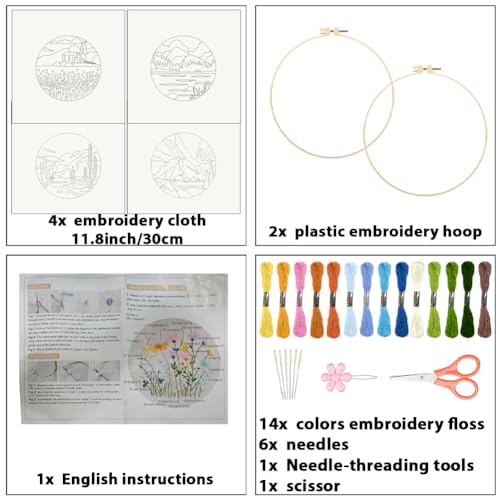 ORIGACH 4 Pack Landscape Embroidery Kit for Beginners - color: Landscape