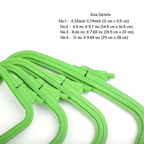 Nurge Square Embroidery Hoop - Plastic Cross Stitch Frame for Needlepoint & Embroidery - Adjustable Craft Hoop - Green - Set of 4 - color: Green, size: Multiple Sizes (Set of 4)