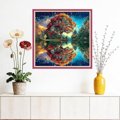 Dooxvey Counted Cross Stitch Kits for Adults 11CT Printed Cross-Stitch Patterns Cross Stitching Embroidery Kit Stamped or Counted Needlepoint Kits-Magic Tree 18×18 inch - color: ColorDIY16