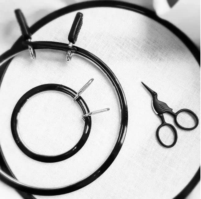 Nurge Metal Embroidery Hoops - Premium Spring Tension Embroidery Hoop for Cross Stitch - Durable Ring with Quick Release Safety Clip - Ideal for Crafters,Beginners & Professionals - Black - Medium - color: Black, size: Medium