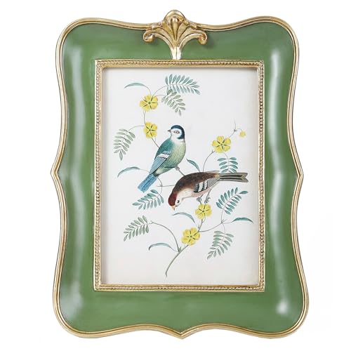 Vintage Picture Frame 5x7 Antique Ornate Photo Frame Tabletop and Wall Hanging Old-Fashioned Picture Frame, Decorative Retro Design Home Decor, Photo Gallery, Art, Green and Gold - color: Green and Gold, size: 5x7