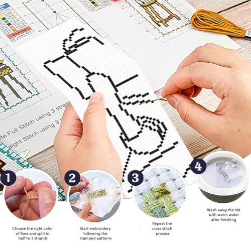 ACRNIGHEET 6PCS Cross Stitch Bookmark Kit for Beginner Stamped Cross Stitch Kits for Adults Abstract DIY Tassel Embroidery Bookmark Kits Needlepoint Kit with Instructions Craft Gift 8.5''x3'' 11CT - style: Abstract with Tassel
