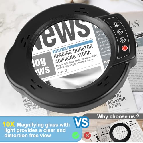 Upgrade 12X Magnifying Glass with Light, Real Glass Magnifying lamp, 5 Color Modes Stepless Dimmable, 84 LEDs, Magnifier with Light Hands Free for Close Work, Reading Craft Repair - color: Black