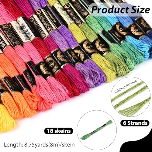 18 Skeins 157.5 Yards Colorful Cross Stitch Floss for Sewing DIY - color: Vibrant Colors