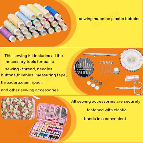 Rose Floral Sewing Kit with 130 PCS Sewing Supplies Accessory,PU Zipper Sewing Needles Set, Professional Travel Sewing Kit for Adults,Emergency, Beginners - color: 130PCS-MG