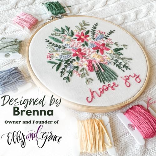 Elly & Grace Christian Embroidery Kit with Embroidery Hoop, Easy Embroidery Kit for Beginners and Adults, Full Embroidery Hoop Kit with Needles and Thread Included (Choose Joy) - style: Choose Joy