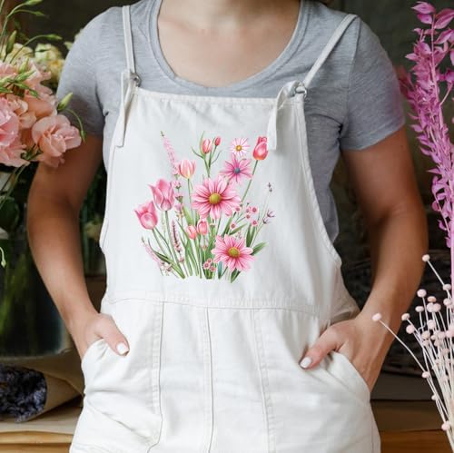 Pink Flower Iron on Patches for Clothe - 4PCS Spring Wildflower Design Iron on Applique Sticker Pink Tulip Lily Daisy DTF Transfer Ready to Press Heat Transfer Vinyl Decal for T-Shirt Bag Pillow Cover - color: Pink Wildflower A