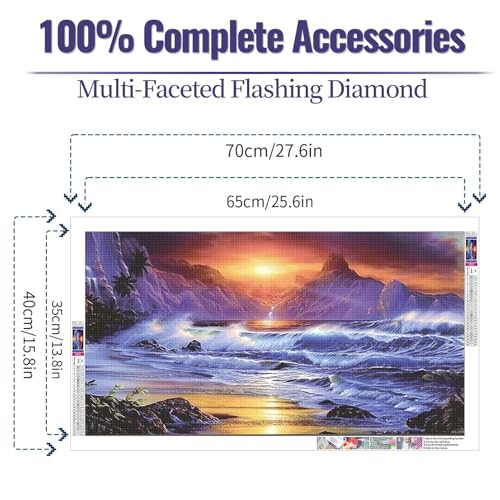 JATOK Diamond Painting Kit for Adults, Ocean Sunset, 27.5 x 15.7 in - color: Rust