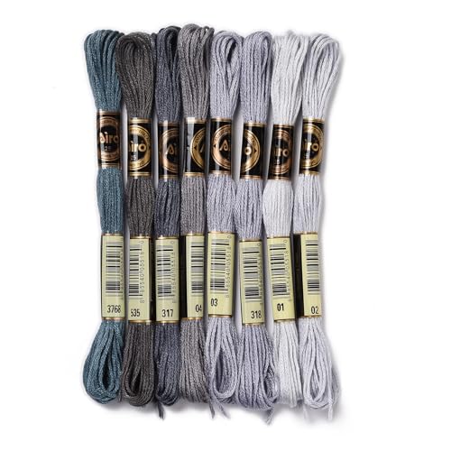 8 Skeins 8 Colors 6-Ply Polyester Embroidery Floss Cross Stitch Threads Gradient Color for Jewelry Making Bracelet Stitching Craft Supply 0.5mm,Gray - color: 8 Skeins,gray