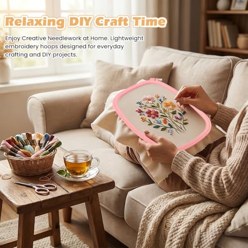 5-Pack Rectangle Embroidery Hoops Set, ABS Plastic Cross Stitch Hoops for Sewing, Needlework and DIY Projects, Reusable Embroidery Supplies, 5 Sizes (5", 6", 10", 13", 15")