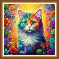 Funchey Stamped Cross Stitch Kits, DIY Cross Stitch Pattern for Adults Beginners Needlepoint Kits Embroidery Kit Arts and Crafts 11CT-Colorful Flower Cat 18x18 inch - color: Handicraft patterns02