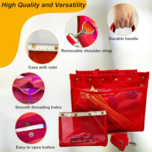Knitting Bag Large Yarn Storage Organizer,Crochet Bags and Totes(Red) - color: Red