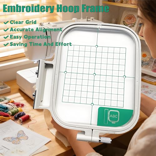 Tarjenle Embroidery Hoop Frame, Professional Stretch Frame for Brother Sewing Machine, Grid Hoop, for NV500/NV500D/NV900/NV950D/NV180/P-1000/PE-300S/PE-400D/EMS10/ZZ3-B140 (White, 100x100mm) - size: 100x100mm