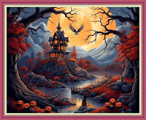 Disnesart Cross Stitch Stamped Full Embroidery Kits DIY 11CT Cotton Thread Printed DIY Needlepoint Kits Craft Needlework Set Cross-Stitch Stamped Sets-Magic House 16x20 inch - color: Stylepattern10