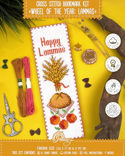 Povitrulya Counted Cross Stitch Kit “Lammas/Lughnasadh“ – DIY Bookmark Embroidery Set for Adults & Beginners, First Harvest Pagan Celtic Rustic Seasonal Autumn Gift - color: Lammas/Lughnasadh