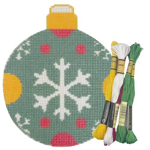 Howie's Needlepoint Christmas Needlepoint Kits, 18CT Printed Embroidery Pattern Starter Kits, Stamped Patterns Canvas Kits(Green Christmas Ball-Snowflake,4x4inch) - color: Green Christmas Ball-Snowflake