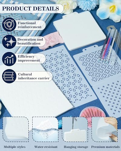 FIVEIZERO 30PCS Sashiko Stencils Kit,Sashiko Templates&4 Heat Erasable Pens - color: new style-small