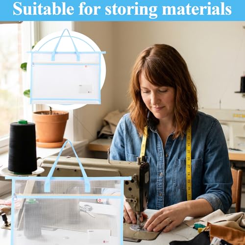 Kenaeooe 6 Pack 18x13x2.8 Inches A3 Project Bags Sewing Project Bag with Zipper and Handle Clear Mesh Craft Organizer Storage for Quilting, Artworks, and Travel Supplies