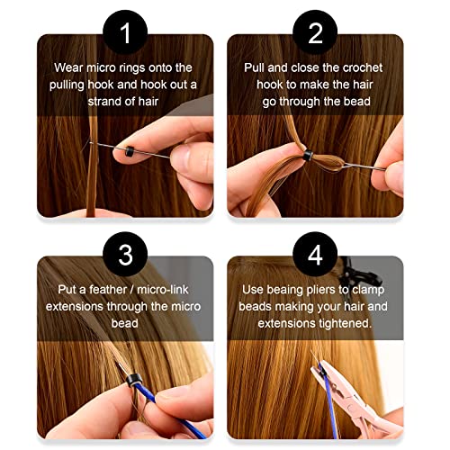 NEWISHTOOL Micro Links Hair Extensions Kit, Hair Extension Pliers for Beads - color: Pink
