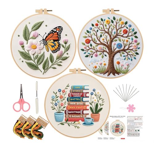 AZY 3-Piece Embroidery Kit for Beginners – Needlepoint Set with Pre-Printed Floral Patterns, Adjustable Hoop, Thread, Needles & Instructions for Cross Stitch Lovers (Embroidered Three-piece Set) - style: Embroidered three-piece set
