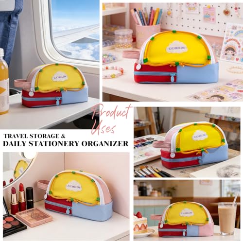 CICIMELON Large Capacity Pencil Case, Cute Aesthetic Pencil Pouch with 3 Compartments, Big Pencil Bag Organizer for School Supplies, Pen Holder for Kids, Girls, Boys, Students - color: Blue Base