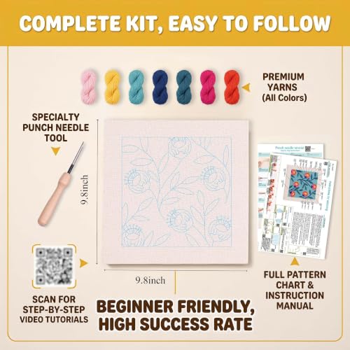Embroidery Punch Needle kit Frame, Embroidery Starter Kits for Beginner,Punch Needle Fabric with Pattern,Threader, Yarns,Embroidery Hoops & Rug Punch(Lake Blue) - color: Lake blue
