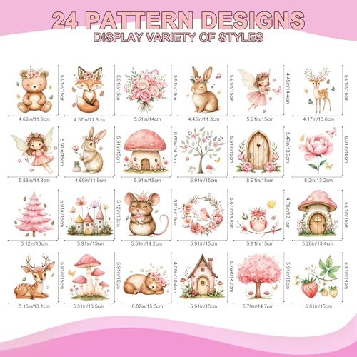 Wxiben Dtf Transfers Ready to Press - 24 Pcs Spring Baby Iron on Transfers for T-Shirts Floral Animals Fairy Heat Transfer Vinyl Decal Sticker Iron on Patches for Clothes Baby Shower Bodysuit Bag DIY - style: Spring Animal