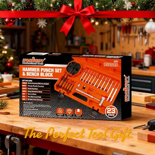 HORUSDY 23-Piece Punch Set Roll Pin Punch Set and Hammer with Bench Block, Punch Tool Ideal for Maintenance