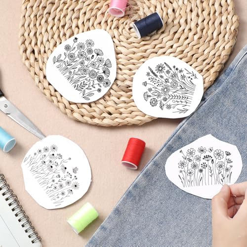 Flower Water Soluble Embroidery Patterns, 4 Sheets Stick and Stitch Embroidery Paper, Long Rattan Floral Tear Away Patterns Transfer Paper Customized Gifts for Hand Sewing Lovers Beginners - size: Flower Border