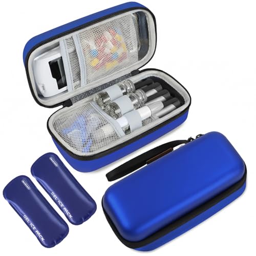 Medineed Portable Insulin Cooler Travel Case, 2PCS Ice Packs, Solid Blue - color: Blue-No Temp