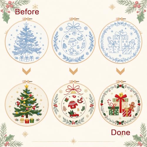 Nuberlic 3 Pack Christmas Embroidery Kit for Beginners - color: Christmas
