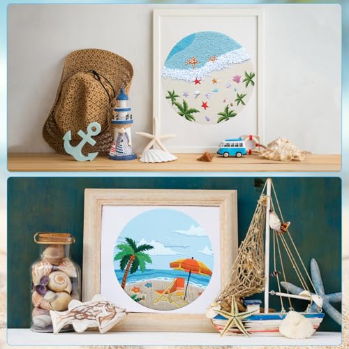 4 Set Ocean Embroidery Kit for Beginners Adults Embroidery Starter Kit Ocean Beach Pattern Spring Summer Hand Crewel Embroidery Kit Cross Stitch Kit Include Instruction 2 Hoops Color Threads Needles - color: Ocean