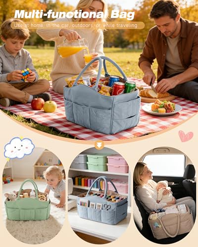 Marscamd Quilted Baby Diaper Caddy with Detachable Divider and Wipes Pocket - color: Dusty Blue