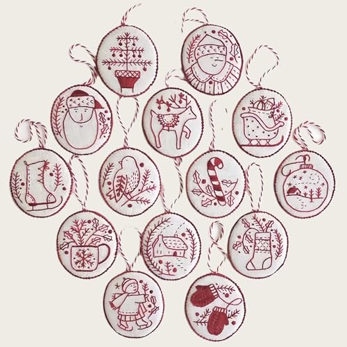 liqiaofang Jolly and Bright Hand Embroidery Christmas Ornaments Kit with DIY Material Package for Beginners Adults, Christmas 3D Novice Embroidery Needlepoint Starter Kit (A)