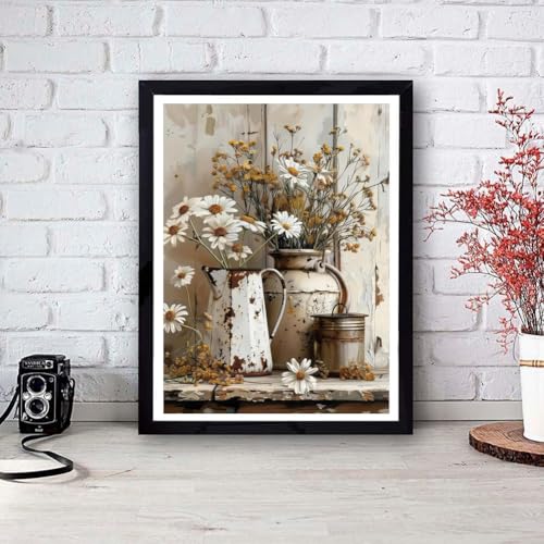 Tiwabb Retro Daisy Stamped Cross Stitch Kits for Adults Beginners - color: Retro flower